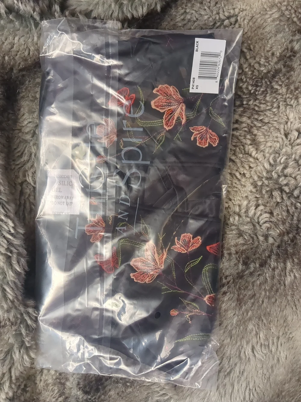 Thistle and Spire Black Satin Halter Romper with Pink Floral Embroidery